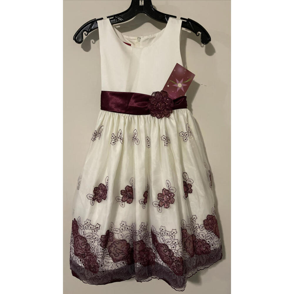 Princess Faith Girls Size 12 White Burgundy Floral Layered Dress NWT! M1045